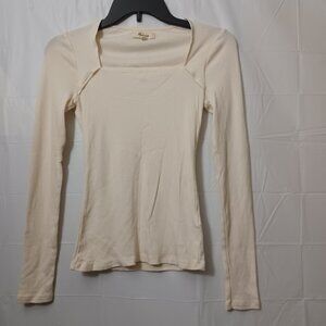 MADEWELL LIGHTWEIGHT RIBBED LONG SLEEVE SQUARED NECKLINE TOP SIZE SMALL